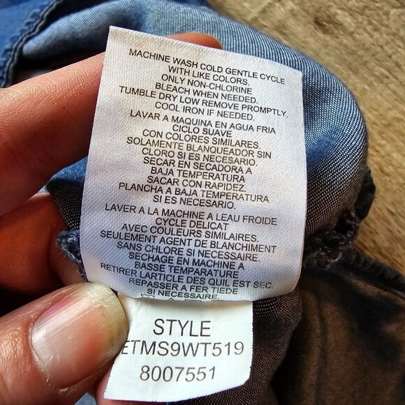 Ellen Tracy Chambray Top Womens Size Small Tencel Lace Up Sleeveless Blue Shirt - Picture 10 of 12